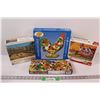 Image 1 : (4) Puzzles: Candy, Rooster, Coastal Town, Plaza Brussels