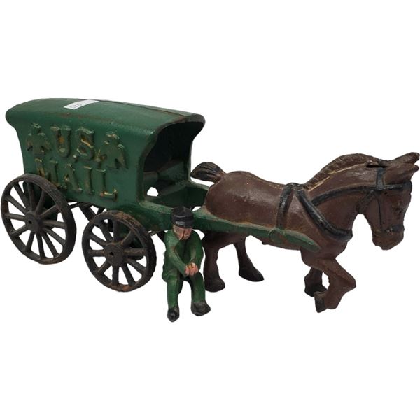 Vintage Cast Iron Us Mail Horse And Buggy