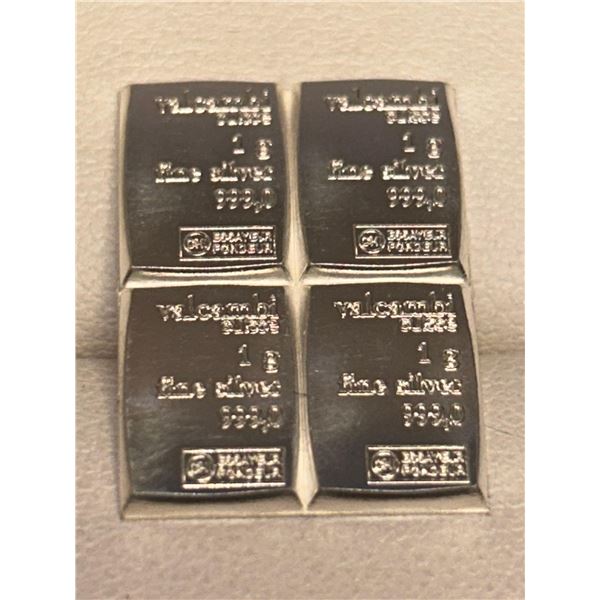 Valcambi Suisse LOT of 4 .999 Pure Silver 1g Wafer Bars