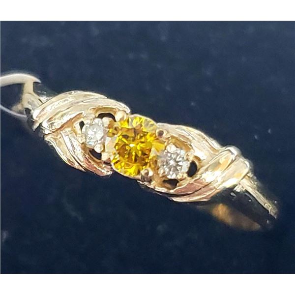 10K Yellow Gold Lab Grown Yellow Diamond App(0.1ct) Diamond(0.05ct) Ring (~Size 6) (~weight 1.49g), 