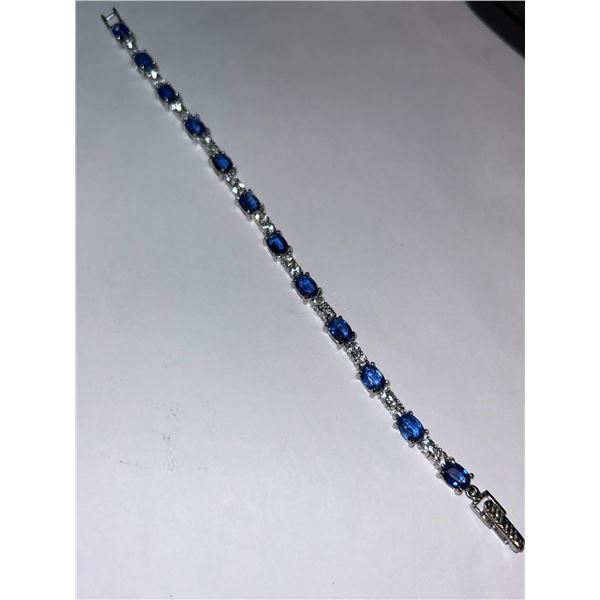 Natural Kyanite and Aquamarine 14.80K Gemstone Tennis Bracelet set in .925 Silver with certificate v