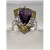 Image 1 : Natural Amethyst Pear Cut 8.36 Carat Solitaire Ring .925 Silver with certificate value $1100.00
