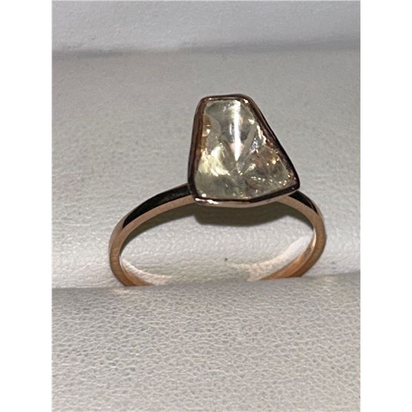 Natural cut Diamond 3.00 Carat Irregular Rose Gold & .925 Silver Solitaire Ring with certificate val
