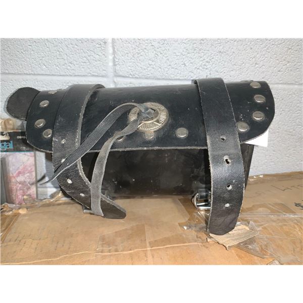 Black leather side satchel / small storage bag for motorcycle