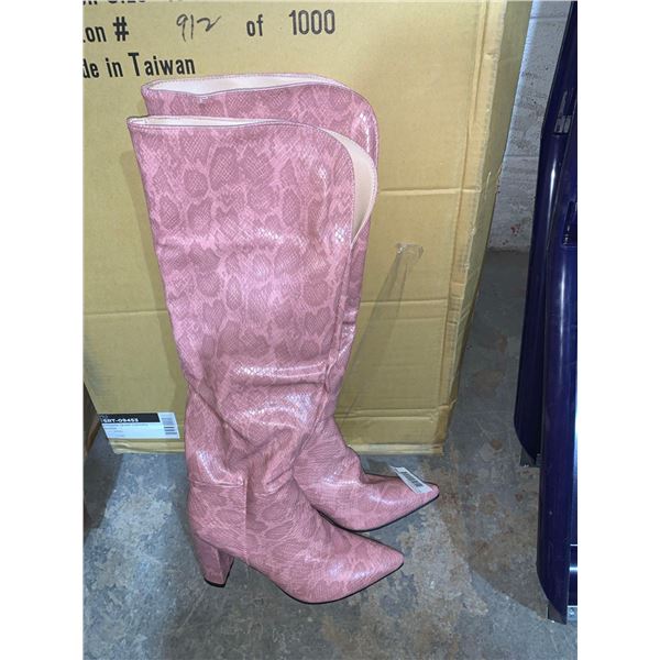 Pink snakeskin knee high leather boots womens size 10.5