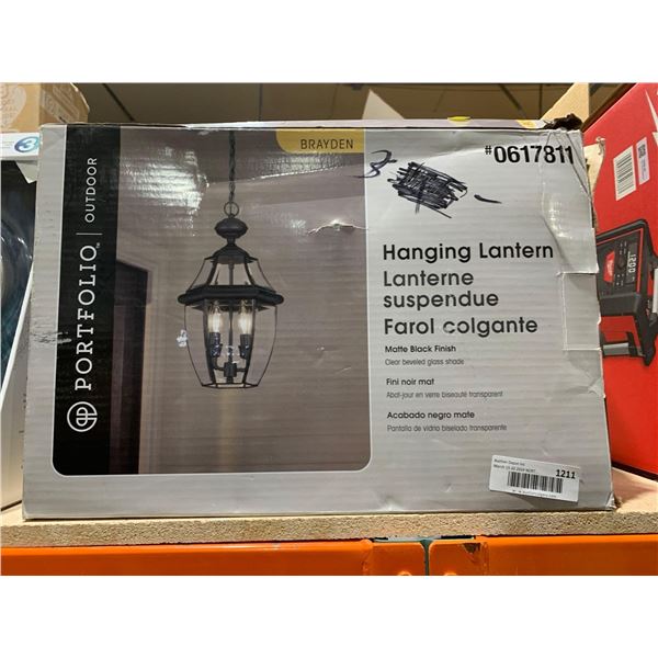 Portfolio Outdoor Hanging Lantern Matte Black Finish