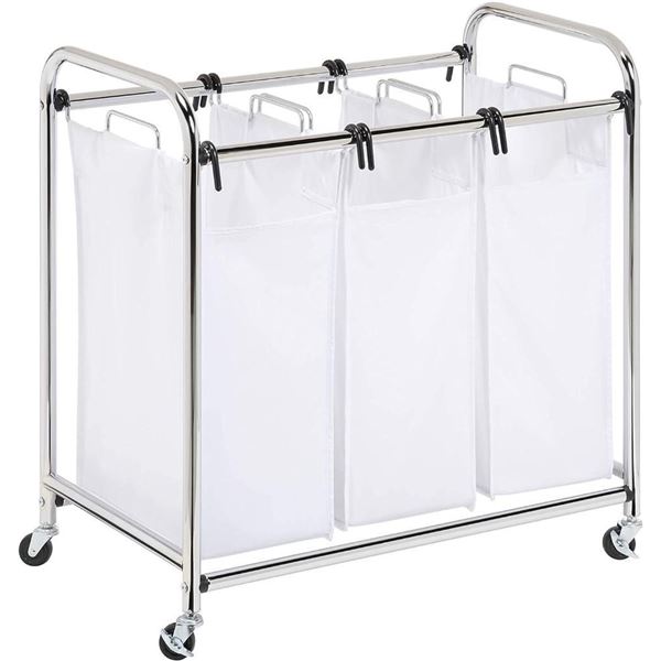 Honey-Can-Do SRT-01235 Heavy-Duty Triple Laundry Sorter, Chrome/White