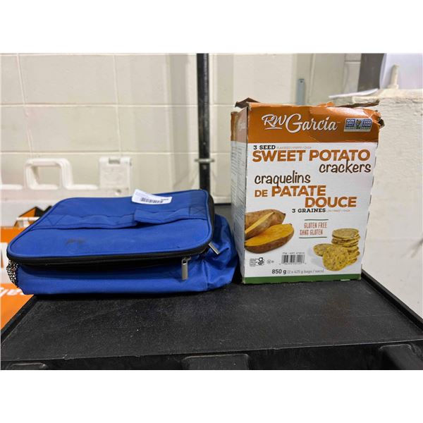 Combo lot of zippered lunch bag and sweet potato crackers