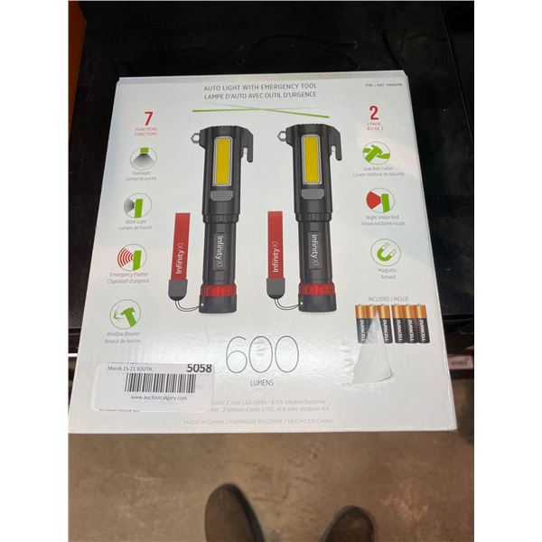 Infinity X1 emergency light and multi tool for vehicle emergencies, pack of 2