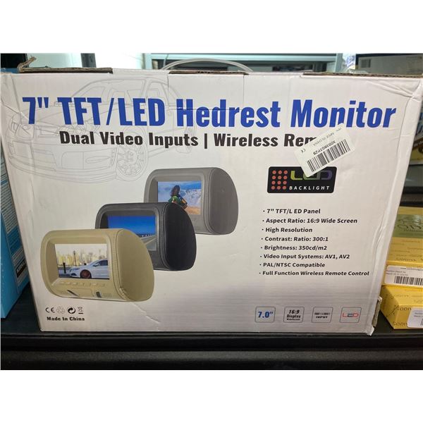LED headrest monitor for in car use, 7" wide