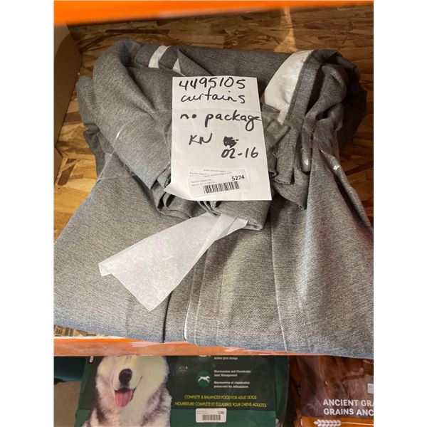 Grey curtains out of box, unknown size