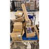 Image 1 : PALLET OF ASSORTED TRIMMINGS, SOAP DISPENSERS, RACKS, LIGHTBULBS, RECYCLING BINS & BAGS