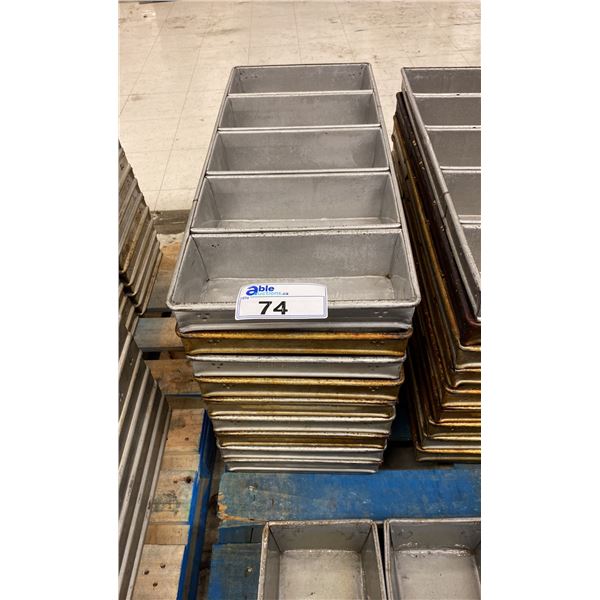 STACK OF STAINLESS STEEL COMMERCIAL 5 SECTION BREAD PANS - APPROX. 9