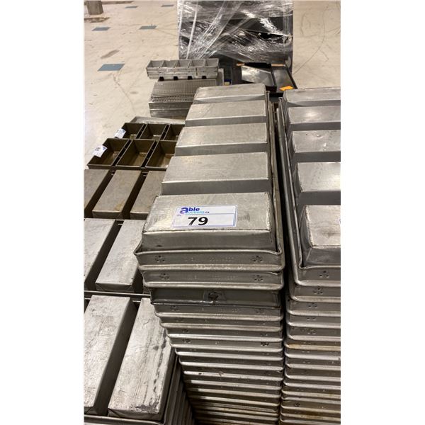 STACK OF STAINLESS STEEL COMMERCIAL 5 SECTION BREAD PANS - APPROX. 20