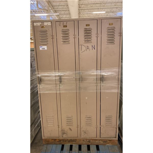 BROWN METAL 4 BAY 8 DOOR LOCKER SYSTEM