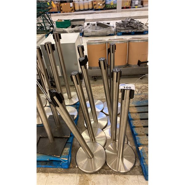 8 PASSPORT STAINLESS STEEL RETRACTABLE CROWD CONTROL STANCHIONS