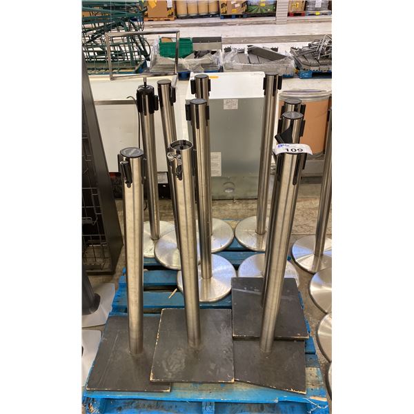 10 PASSPORT STAINLESS STEEL RETRACTABLE CROWD CONTROL STANCHIONS