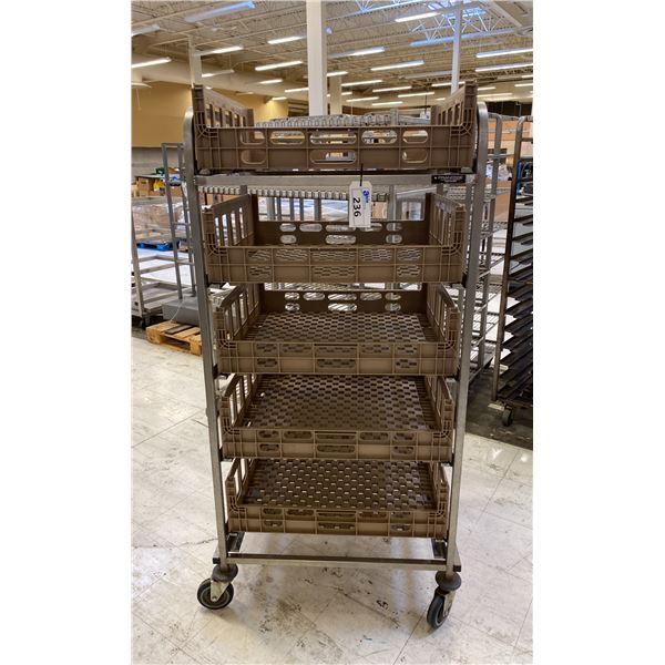 6 TRAY ALUMINUM MOBILE COMMERCIAL PRODUCT RACK *HAS 5 BINS*