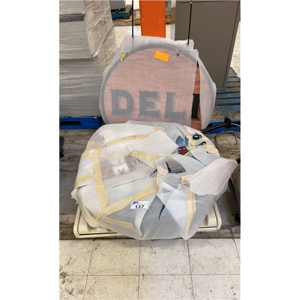 LARGE WOODEN 'FRESH POPCORN' LIGHT UP SIGN, LARGE WOODEN 'DELI' SIGN, & PAIR OF 'KOALA CARE' BABY