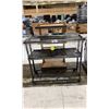 Image 1 : WOODEN 4 TIER COMMERCIAL DISPLAY SHELF, & A BLACK METAL MOBILE 3 TIER DISPLAY SHELF