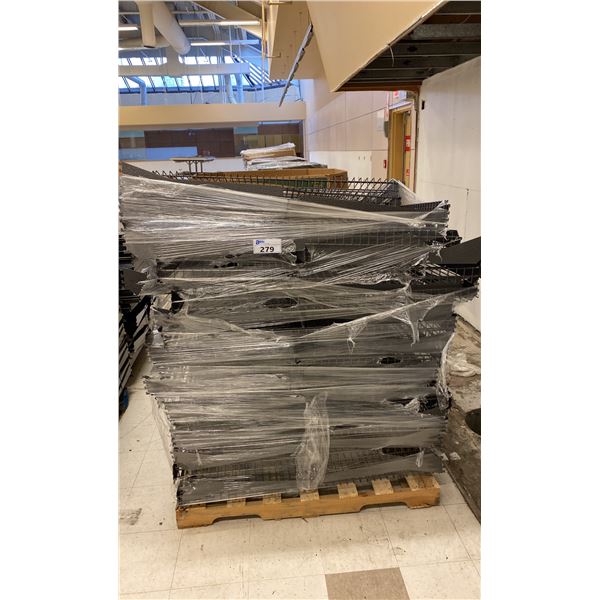 PALLET OF GREY METAL GONDOLA SHELVING MESH SHELVES