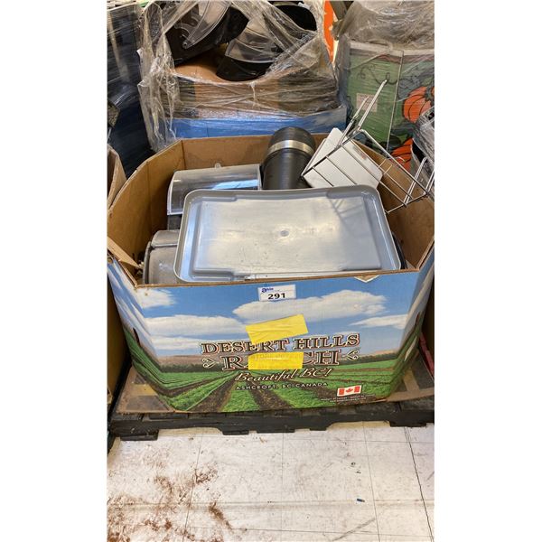 PALLET OF ASSORTED SIZE PLASTIC COMMERCIAL GRAVITY FED BULK BINS & A GROCERY BAG HOLDER