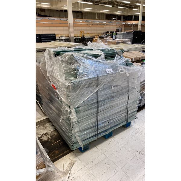 PALLET OF GREEN METAL TILT IN GONDOLA SHELVING