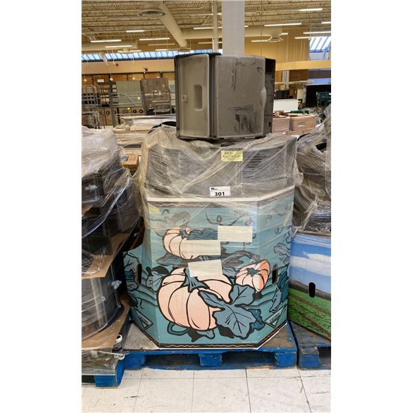 PALLET OF PLASTIC COMMERCIAL GRAVITY FED BULK BINS