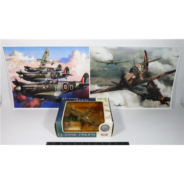 TWO SPITFIRE COPY PRINTS 12" X 16" AND LOCKHEED
