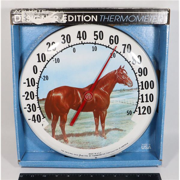 HORSE THEME THERMOMETER, MADE IN THE USA BY