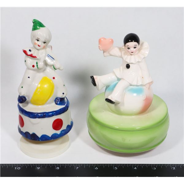 X2 MUSIC BOX CLOWN FIGURES, ONE MADE IN JAPAN