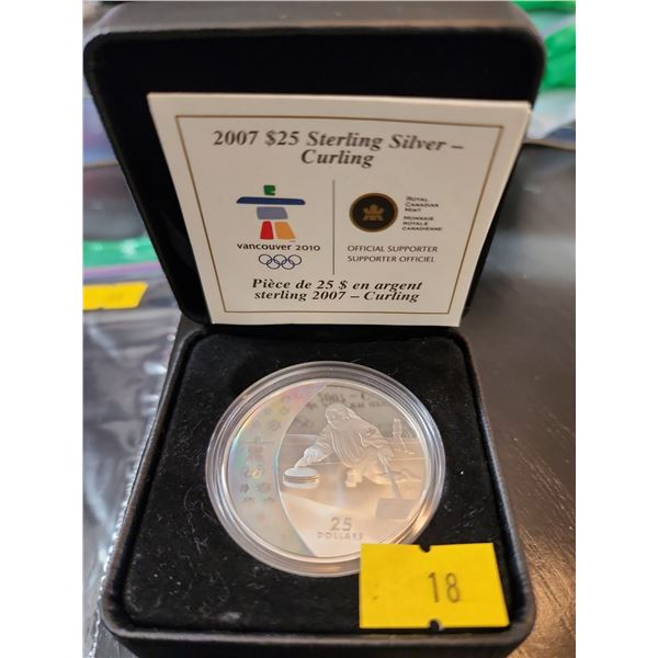 2007 $25 Olympic Sterling Silver Curling Vancouver