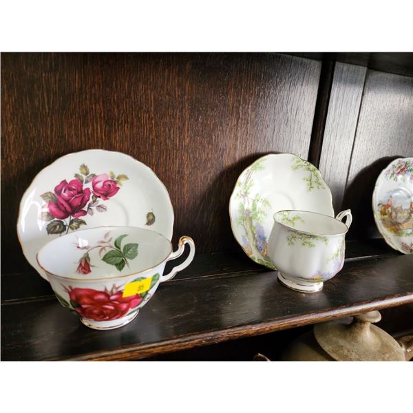 Tea Cup Collection 5 Sets Adeline - Royal Albert British Song - Royal Albert Greenwood Tree - Aderle