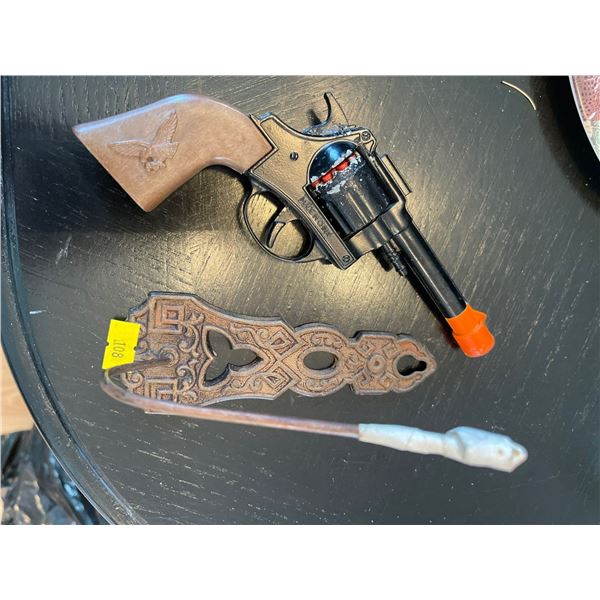 Antique Office Mail Holder and Vintage Cap Gun