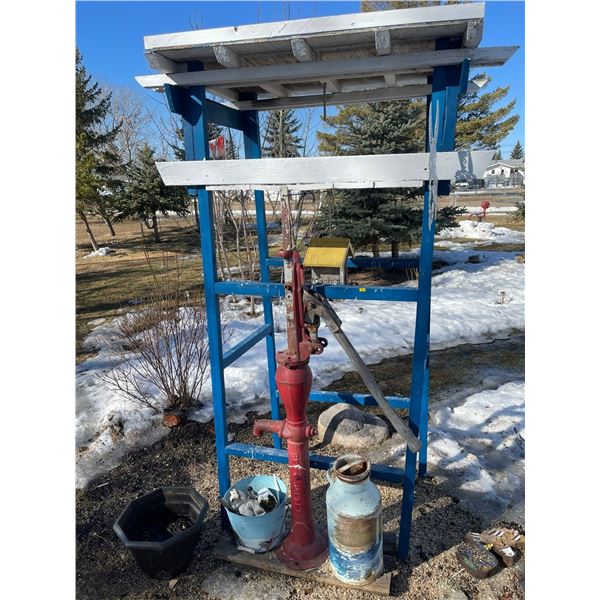 Water Pump and Milk Can Blue Metal Bird Feeder Not Included