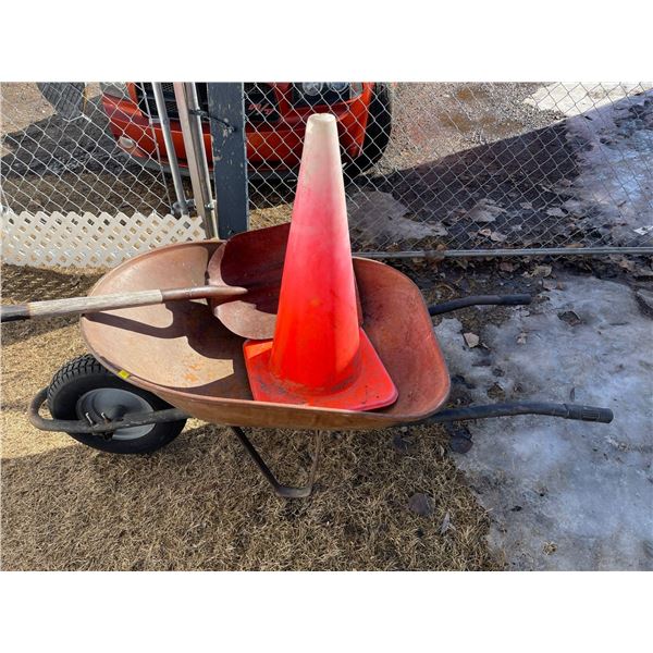 Metal Wheelbarrow with Shovel