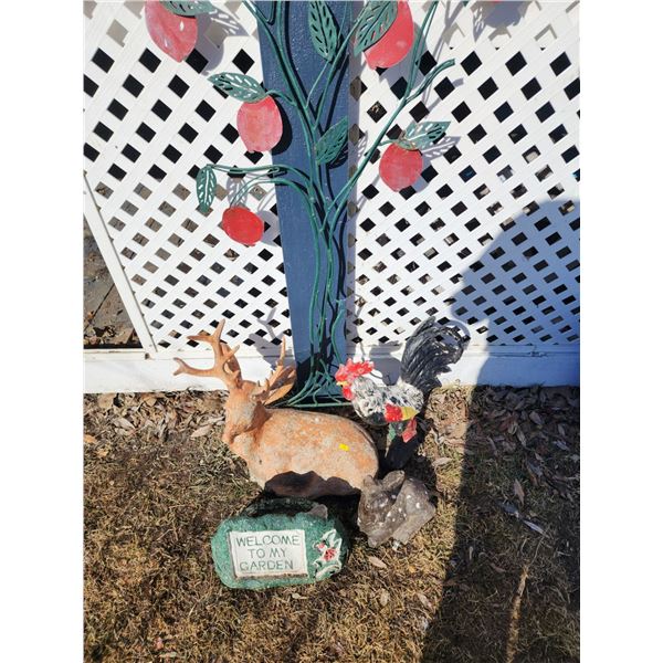 Concrete Deer and Rooster with Outdoor Decor