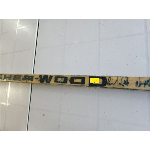 Mark Messier, Kevin Lowe , Bill Ranford Autographed Sherwood Hockey Stick