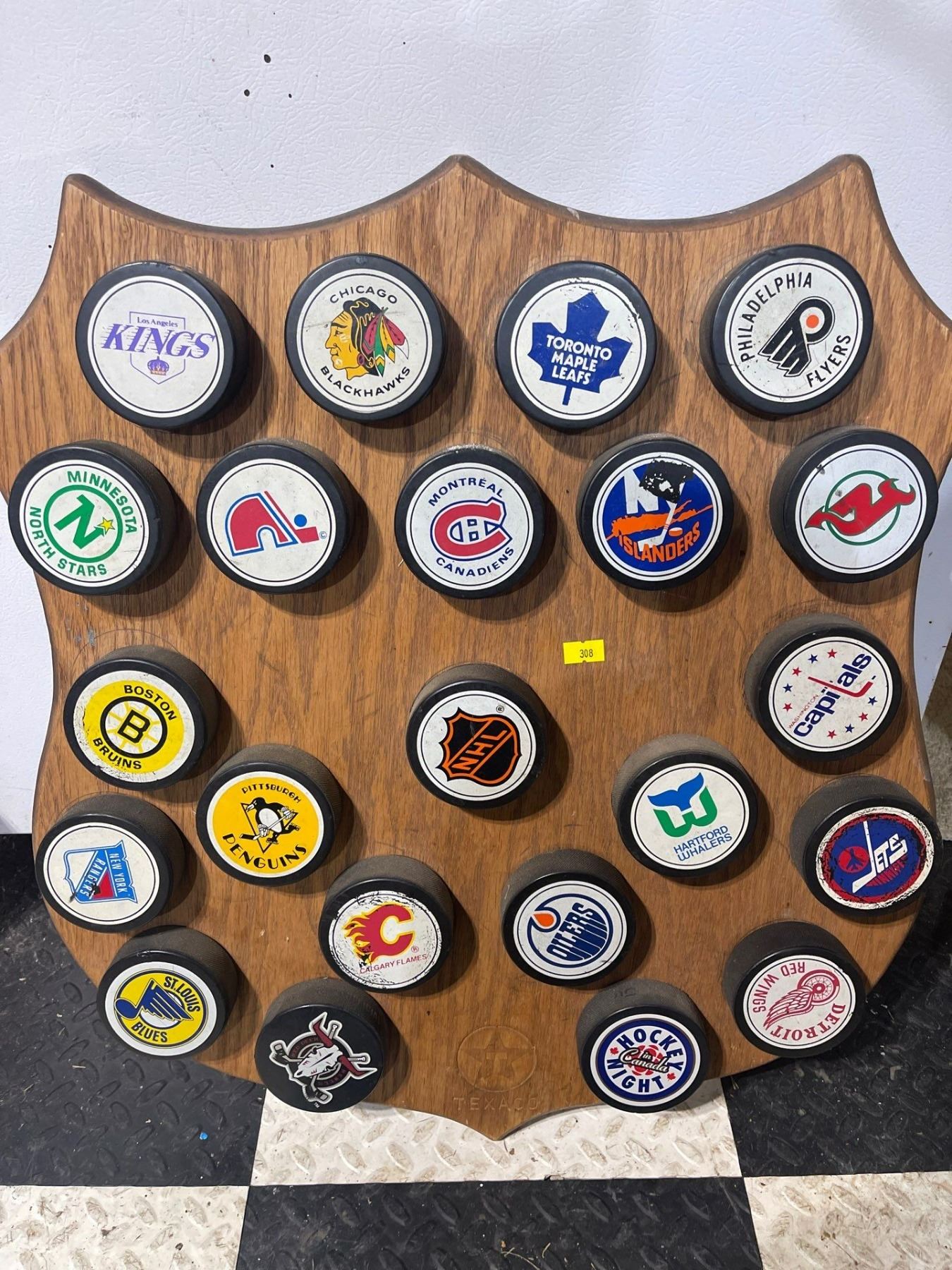 Mounted NHL Hockey Puck Collection ca 1970's - Beck Auctions Inc.