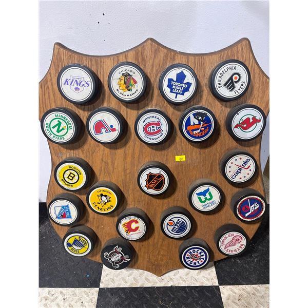 Mounted NHL Hockey Puck Collection ca 1970's