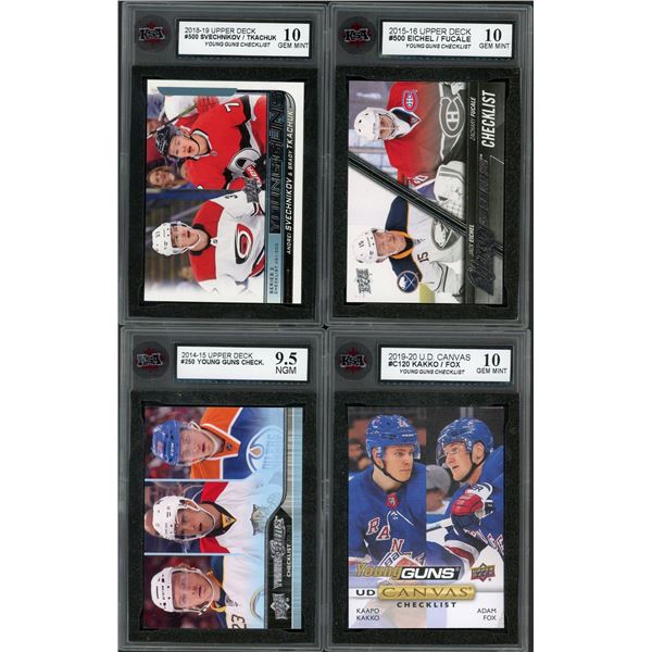 Lot of 4 Upper Deck NHL Young Guns Checklists - KSA Graded