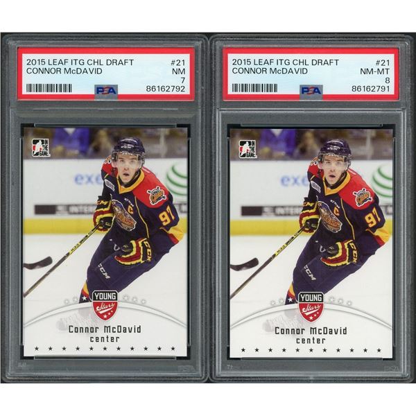 Lot of 2 2015 Leaf In The Game Connor McDavid CHL Draft - PSA