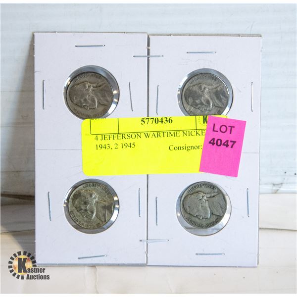 4 JEFFERSON WARTIME NICKELS 2 1943, 2 1945