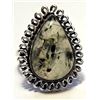 Image 1 : 26)  PEAR SHAPED RUTILATED TRSNSLUCENT QUARTZ RING