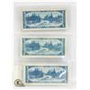 Image 2 : SHEET OF THREE 1954 $5 CANADIAN BILLS