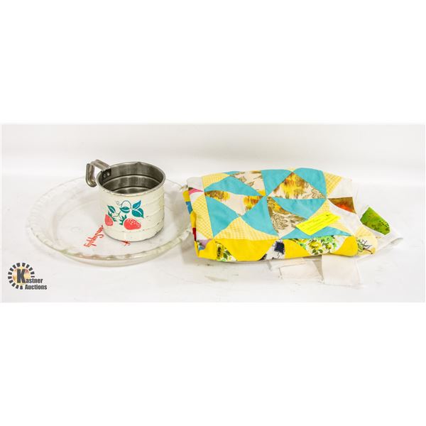 ESTATE PATCHWORK APRON, ANTIQUE PYREX