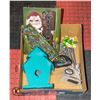 BOX OF GARDEN DECOR INCL. METAL TURQUOISE