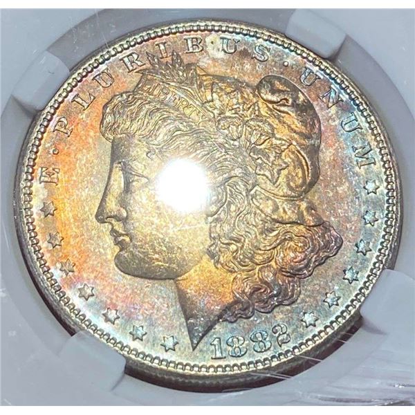 Rainbow Toned 1882-S Morgan Silver Dollar MS67