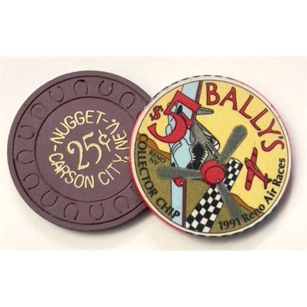1991 Reno Air Races Bally's $5 Collector's Chip & Carson City Nugget Chip