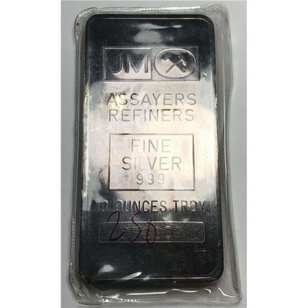JM Assayers Refiners 10 ozt .999 Silver Bar